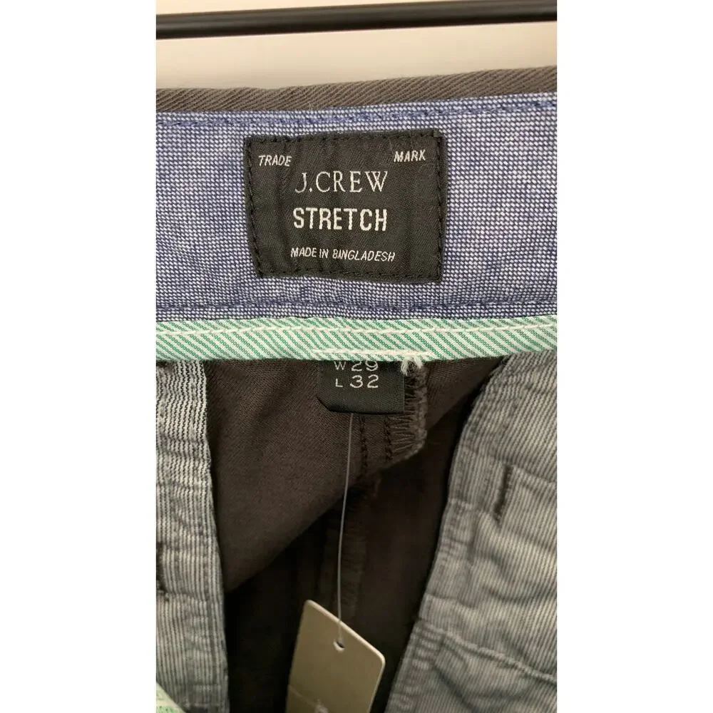 J Crew Mens 250 Skinny Fit Pant Stretch Chino Pants Size 29 x 32 Grey New
